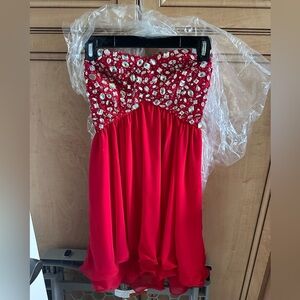 B.Smart red rhinestone mini dress